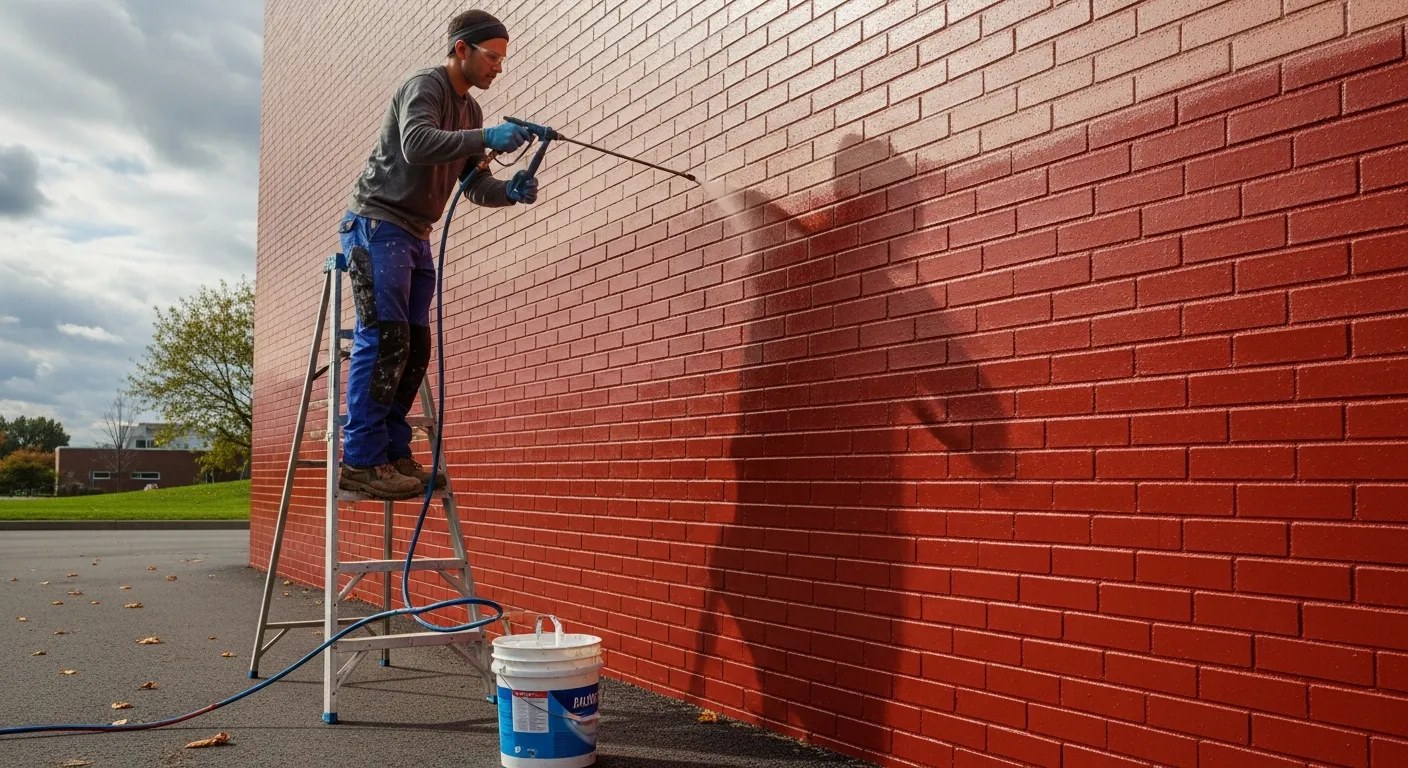 Applying sealant to brick wall surface