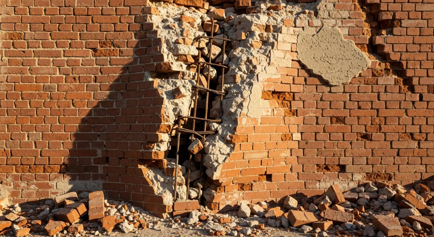 Damaged brick requiring emergency masonry repair