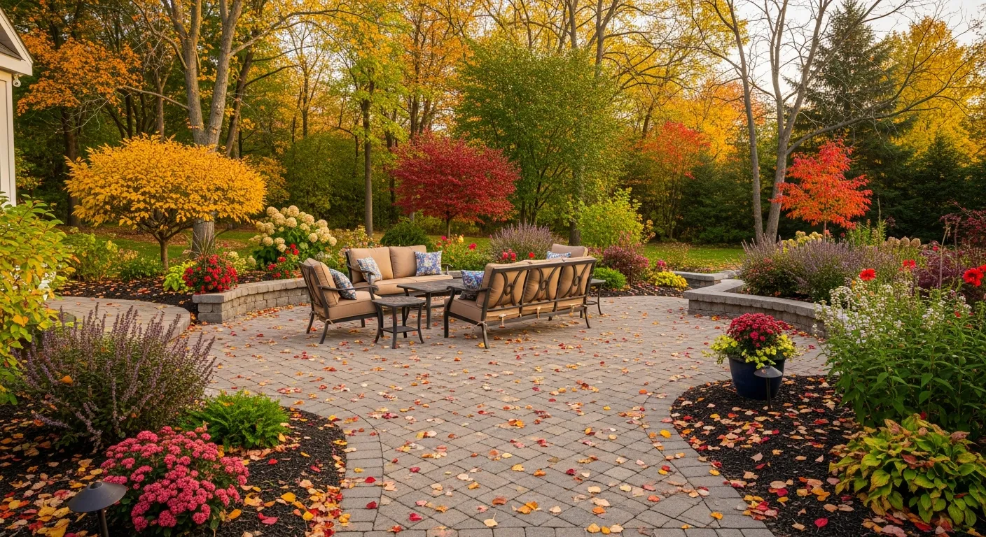Beautiful brick paver patio in Michigan backyard