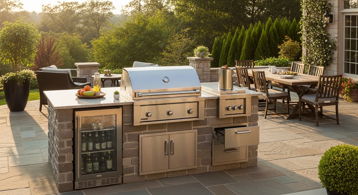 Built-in grill and appliances in an outdoor kitchen