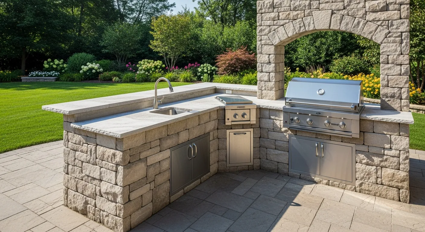 Luxury outdoor kitchen with stone and granite countertop