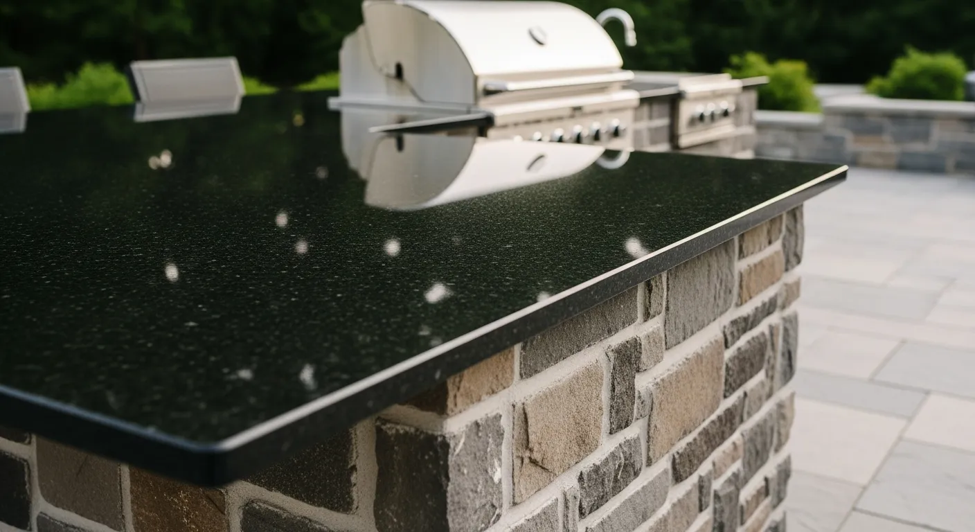 Granite countertop on an outdoor kitchen island