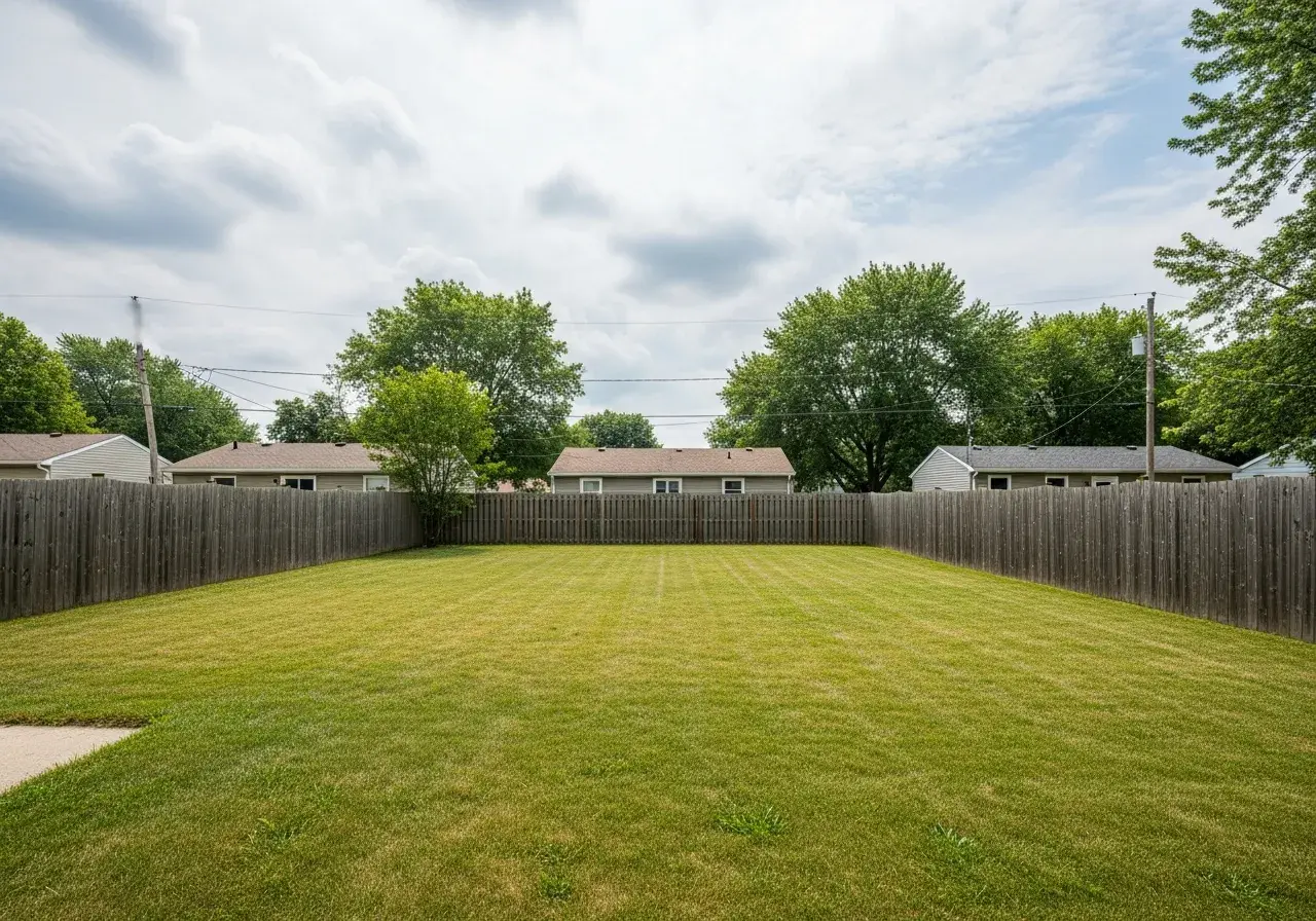 Garden area before stone wall construction showing flat yard in West Michigan