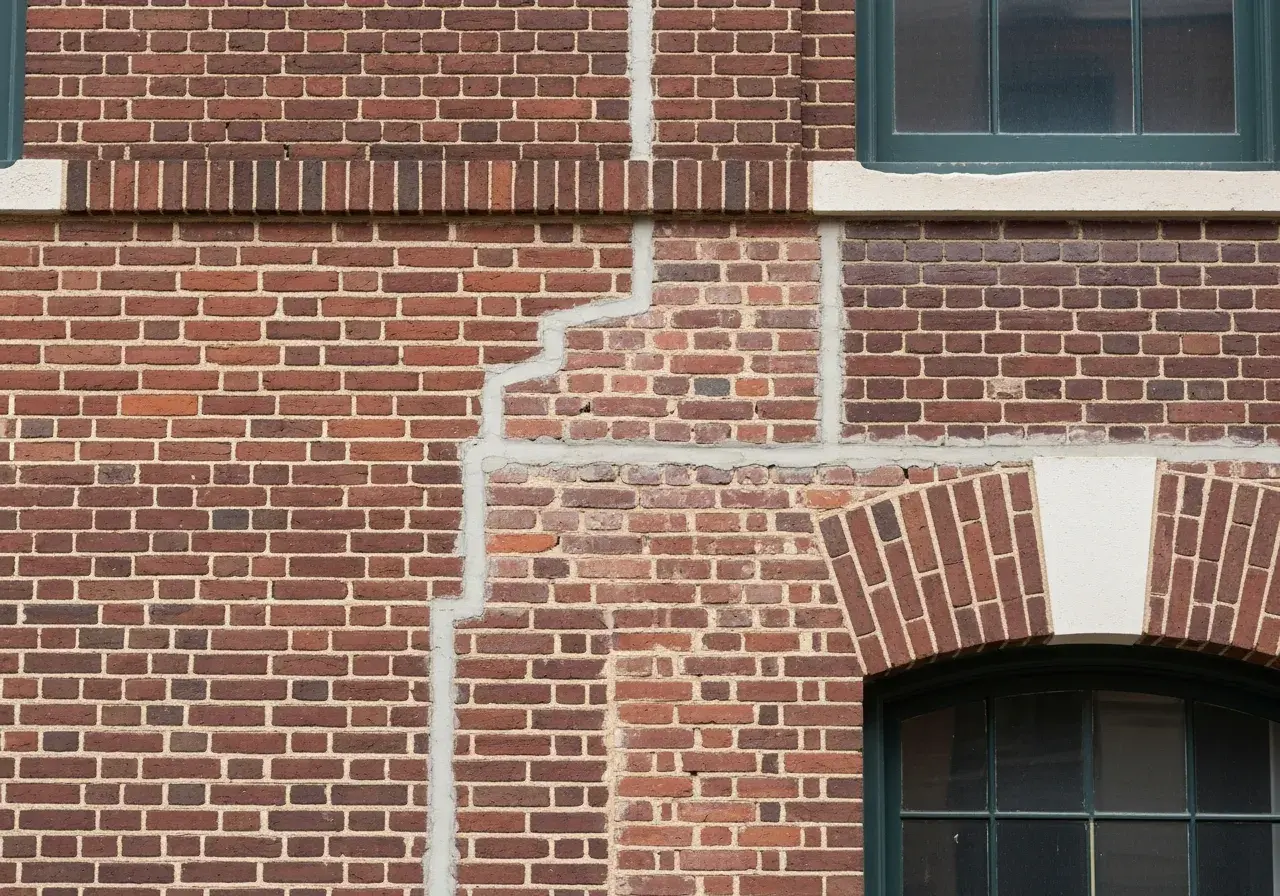 Historic brick building after lintel replacement and brick restoration Heritage Hill