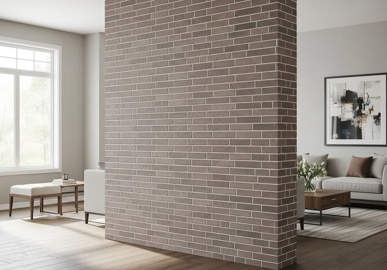 Thin brick veneer interior wall installation Grand Rapids MI - modern brick veneer accent wall with clean mortar joints