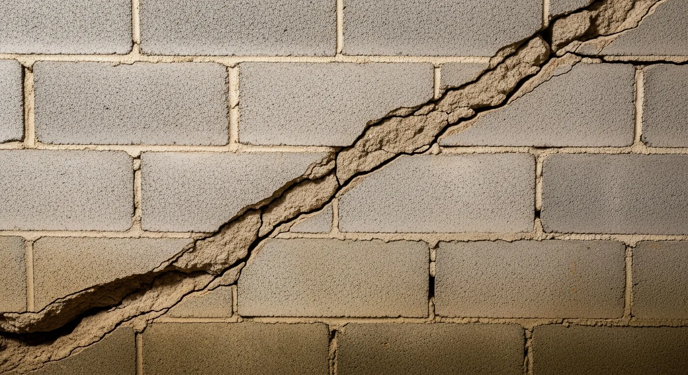 Foundation wall with cracks requiring professional assessment