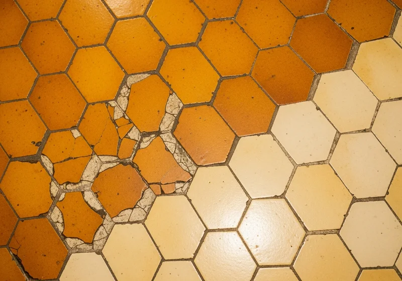 Close-up of tile grout joints showing the difference between damaged and properly repaired grout
