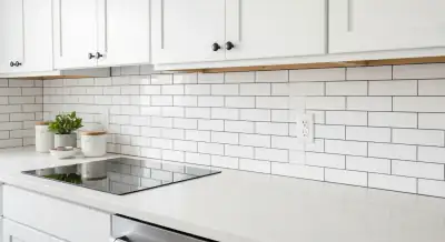 Kitchen tile backsplash installation in a West Michigan home