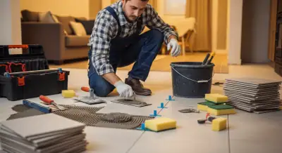 Interior tile installation project underway in a Grand Rapids Michigan home during winter