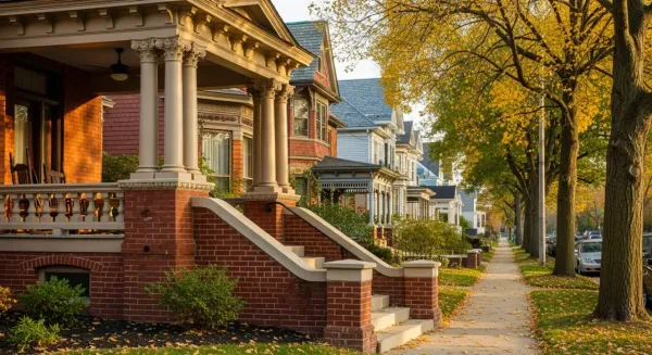 Flagstone walkway leading to Victorian porch steps in Heritage Hill Grand Rapids