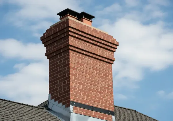 New residential chimney construction Michigan - brick chimney with proper flashing and cap installation