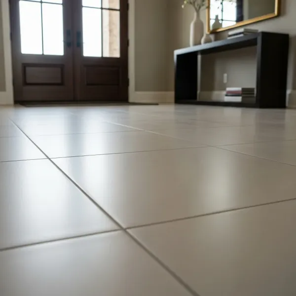 Refinished entryway tile floor after lippage correction in a Cascade Michigan home