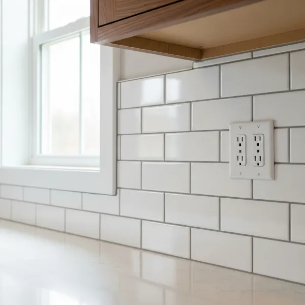 Refreshed white grout lines between subway tile in a Cascade Michigan kitchen backsplash