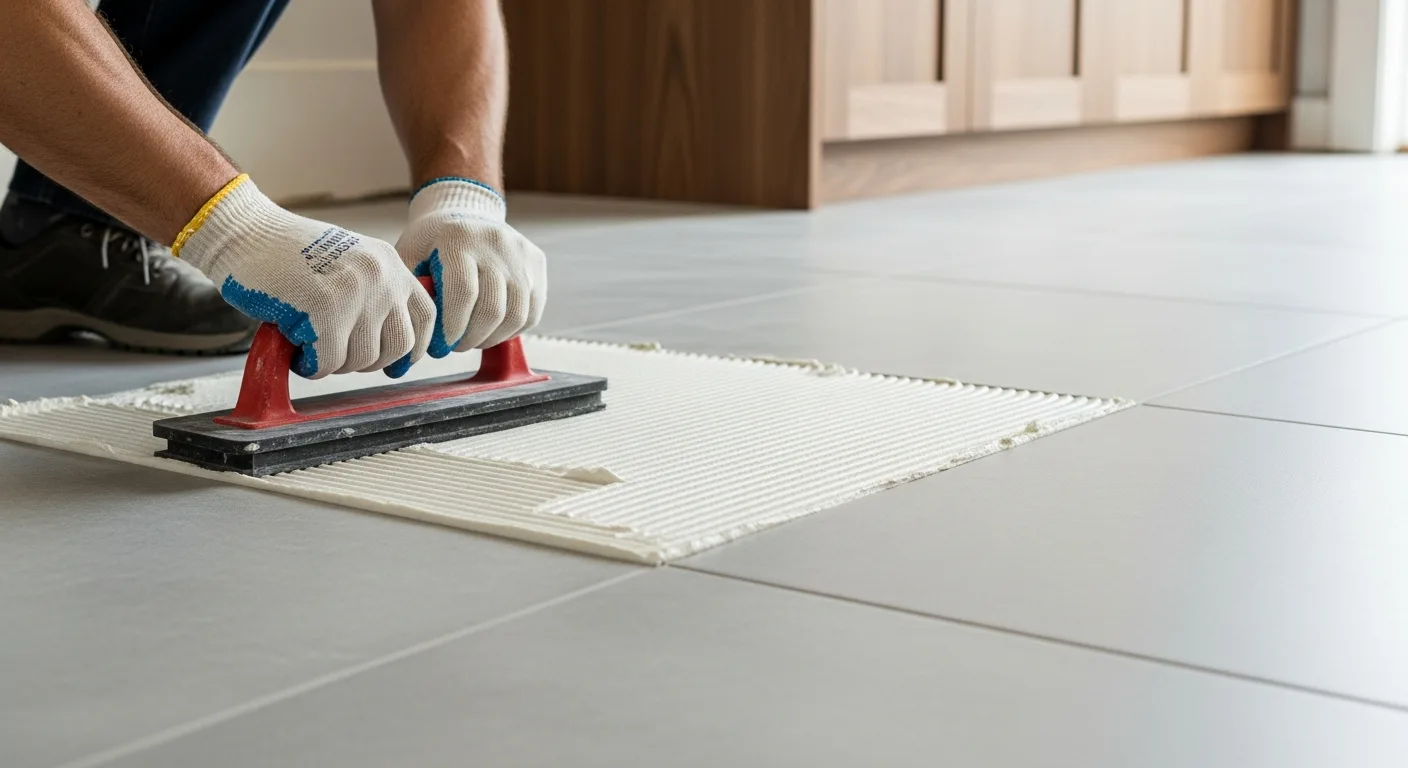 Tile grout repair on a kitchen floor in Grand Rapids