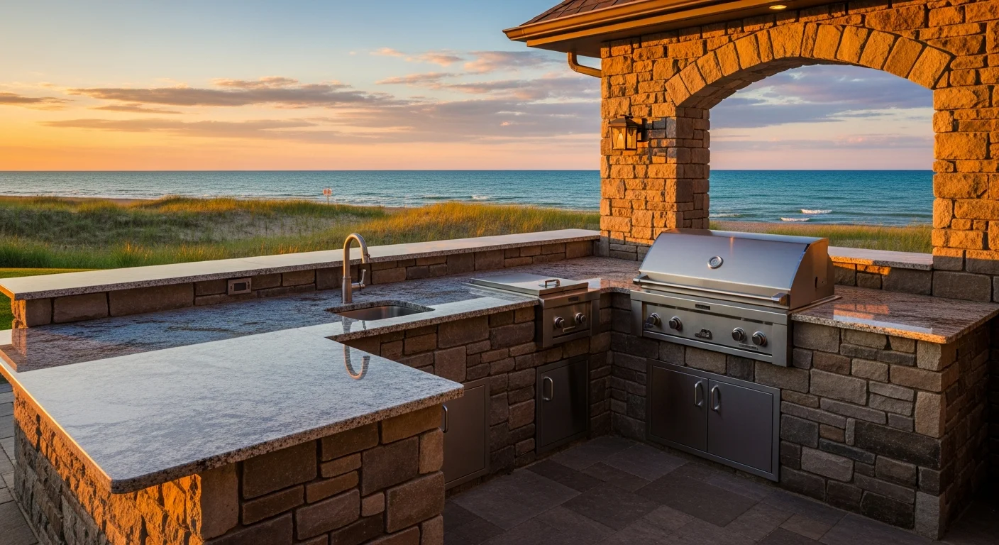 Luxury outdoor kitchen with stone and granite countertop