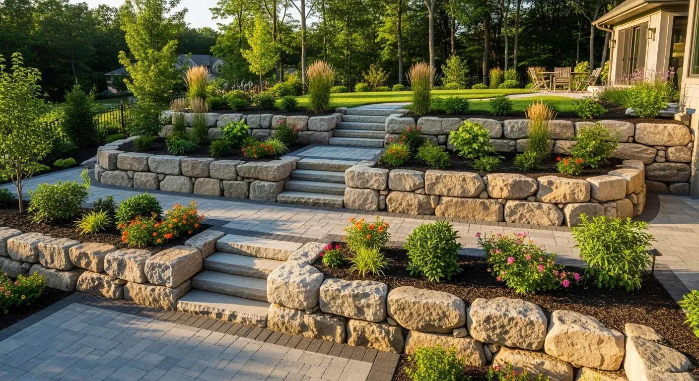 Stone retaining wall installation in Ada Michigan